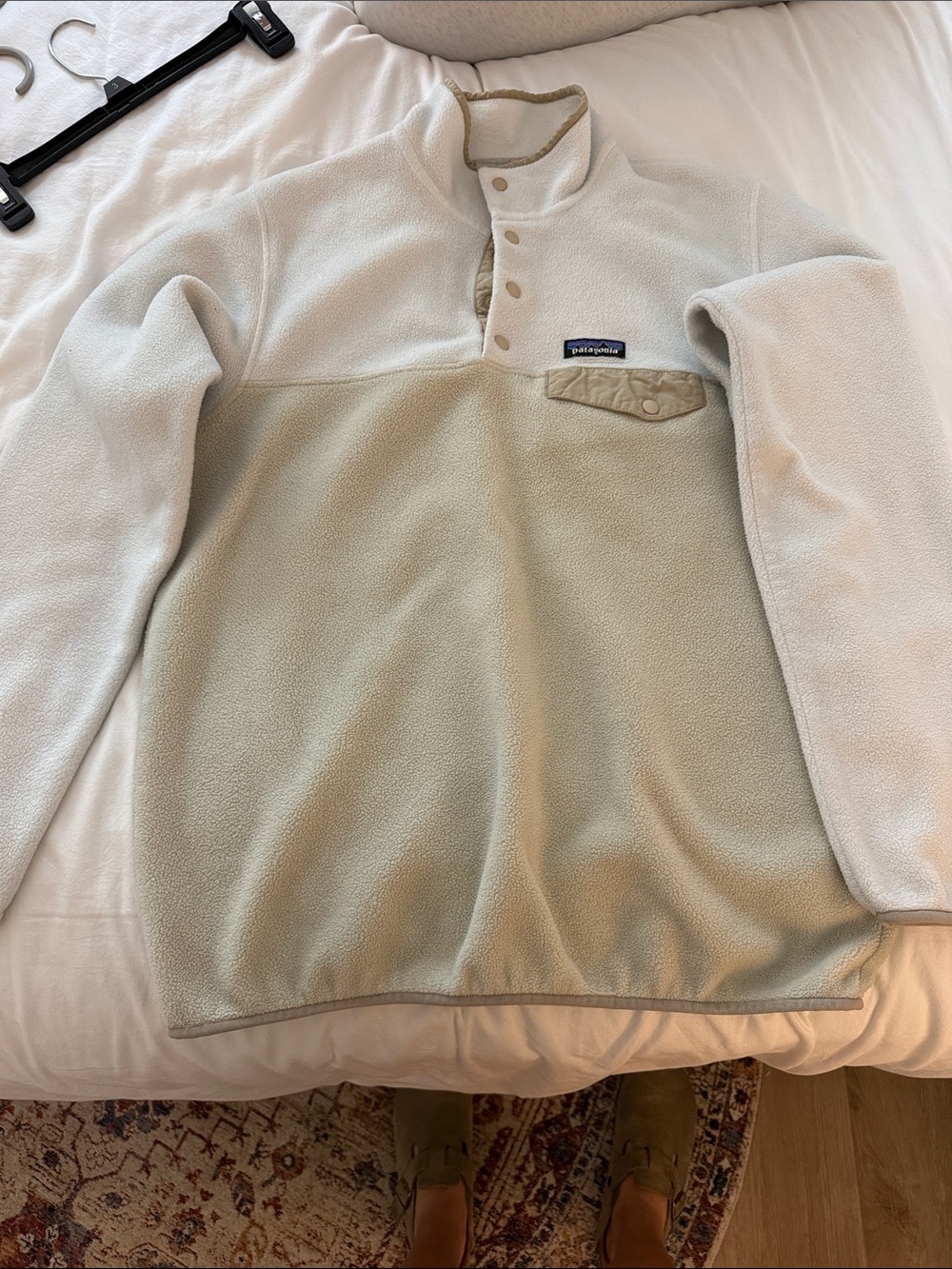 Patagonia women’s Two-Tone Cream and Tan button Style Fleece Pullover